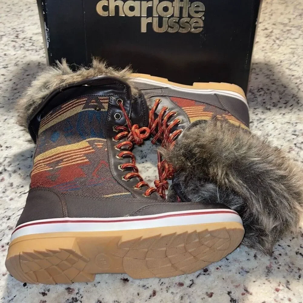 Celebrity Pink Elena Brown Faux Fur Winter Tribal‎ Boots 8M NWB
